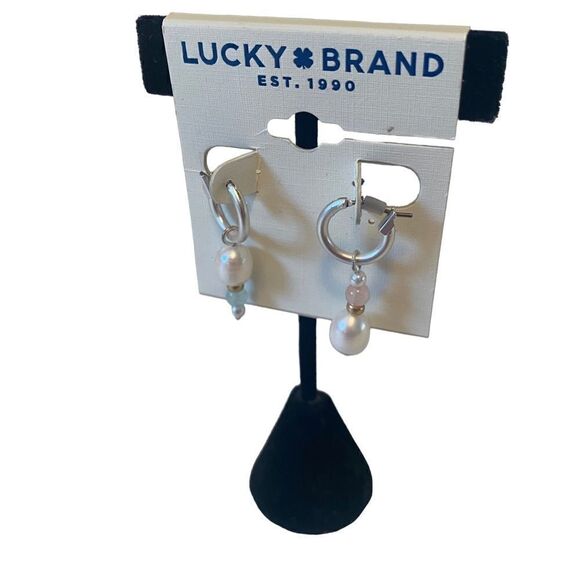 Two Tone Pearl Drop Huggie Hoops - Picture 3 of 6